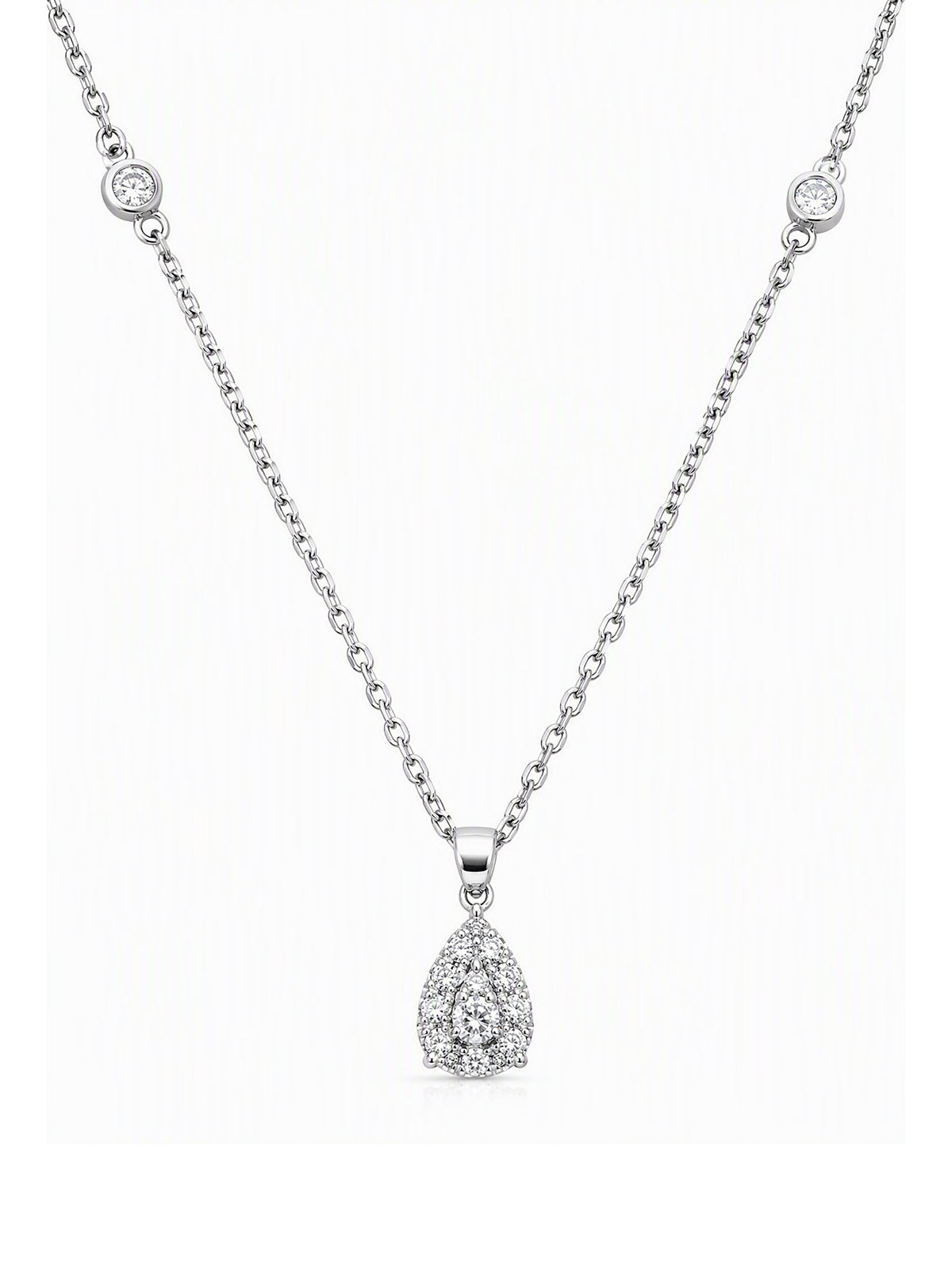 Round and single cut diamond cluster pendant with chain by Memoire Jewellery