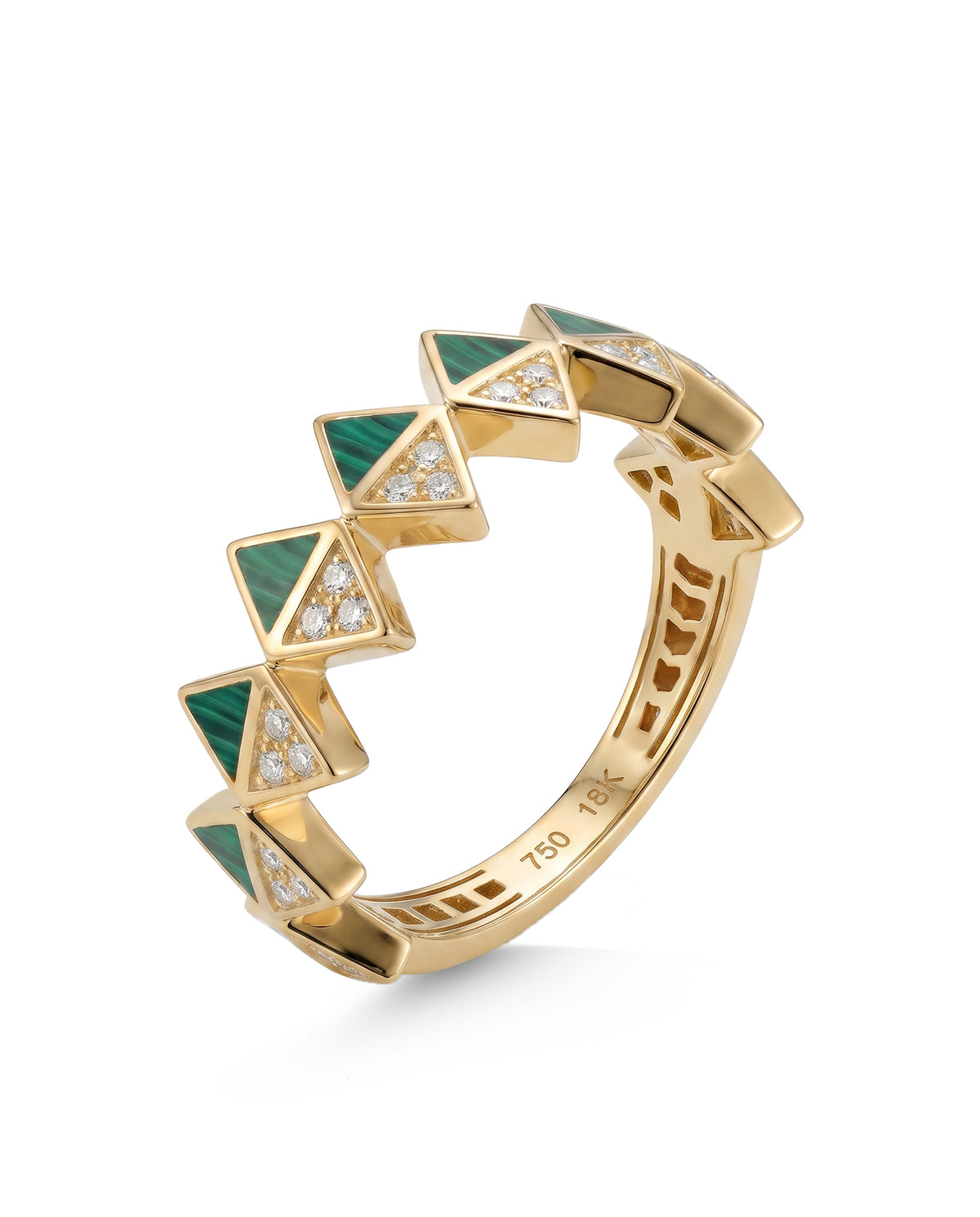 18K gold malachite ring with natural diamonds - Triple Drop Collection by Memoire